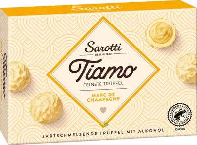 Produktbild von Sarotti Tiamo Marc de Champagne Feinste helle Trüffel (125g Packung) + usy Block