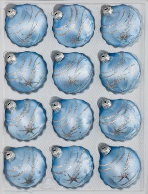 Produktbild von 12 tlg. Glas-Weihnachtskugeln Set in Ice Blau Silber Komet