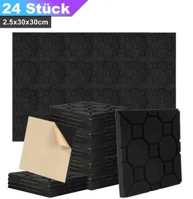 Produktbild von Vigevee Akustikschaumstoff Selbstklebend 24 Stück, Würfelprofil 30x30x2,5cm Schwarz
