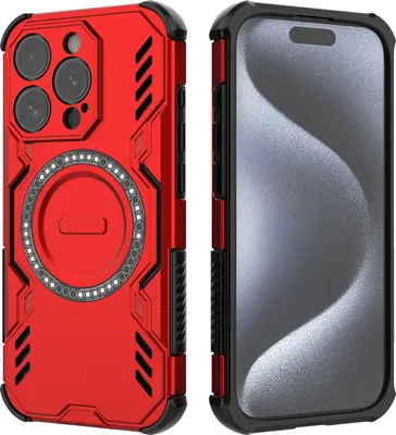 Obrázek produktu pro Magnetické pouzdro pro iPhone 15 Pro, hybridní PC a TPU nárazník, větrací otvory pro odvod tepla pouzdro Červený