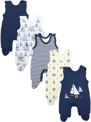 Produktbild von TupTam Baby Unisex Strampler mit Aufdruck Spruch 5er Pack, Farbe: Maritim, Größe: 74