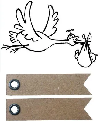 Produktbild von Holzstempel - Storch & Baby + 20 Wimpel Kraft Etiketten