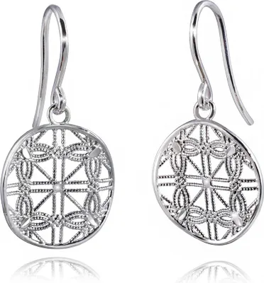 Image de MATERIA Boucles d'oreilles pour femme « Fleur de vie » en argent 925 LISA - Boucles d'oreilles pendantes rondes ondulées avec coffret SO-261