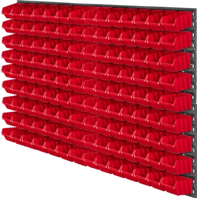 Obrázek produktu pro Nástěnná deska na nářadí – nástěnný panel – 117 x 78 cm – 126 dílů – s úložnými boxy – do dílny/garáže – červená