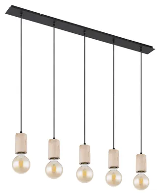 Produktbild von Globo Lighting Hängeleuchte Metall schwarz matt, Holz naturfarben, LxBxH: 1150x100x1200mm, exkl. 5x E27 60W 230V