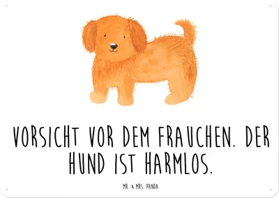 Produktbild von Mr. & Mrs. Panda Schild Hund Flauschig DIN A5 - Weiß - Geschenk, Hunde, Blechtafel, Wandbild, Türschild, Sprüche, Hundemama, tafel, Niedlich, Nostalgieschild