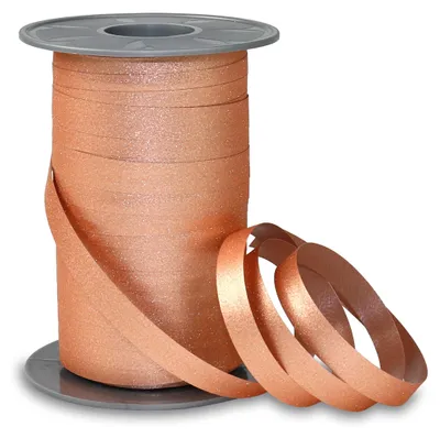 Productafbeelding van Poly glitter ringelband roségoud - 100 m cadeaulint - Lint in 10 mm breed