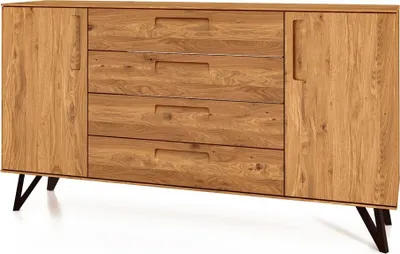 Produktbild von Kommode Rolo aus Wildeiche massiv 182x45x100 m. 2 Türen 4 Schubladen Metallbeine