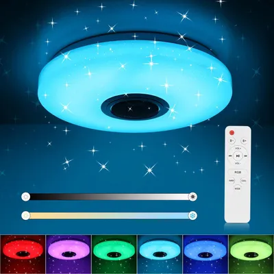 Produktbild von Smart LED Deckenleuchte - Deckenlampe mit Bluetooth-Lautsprecher - 60 W - Ø 50 cm - RGB Farbwechsel - Dimmbar App & Fernbedienung - Weiß