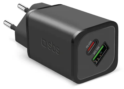 Produktbild von 65-Watt-GaN-Wandladegerät mit einem USB-C-Power-Delivery- und einem USB-A-Adaptive-Fast-Charge-Ausgang