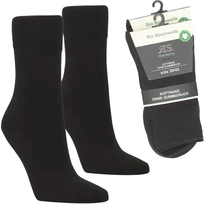 Produktbild von 2 Paar Socken Bio 98% Biobaumwolle Organic Damen Herren Socken o. Gummi 35-38 schwarz