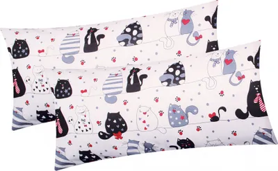 Produktbild von Renforcé Kissenbezug - 2er Set in 40x80cm - Katzen mit Pfoten, Sternen und Herzen - Kopfkissen-Bezug, Kissenhülle, Dekokissenbezug, 100% Baumwolle, Kinder (KY-Katzen-40x80)