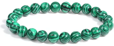 Obrázok produktu pre Náramok z prírodného kameňa malachitu, perly 8 mm, elastický, dĺžka 19 cm, darčeková krabička
