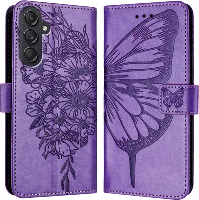 Produktbild von Mobigear Butterfly  Samsung Galaxy M55 Hülle Klapphülle Geldbörse - Lila
