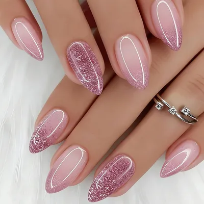 Imagen del producto de Uñas postizas, color rosa degradado con brillo, 24 unidades, ideales para ocasiones especiales