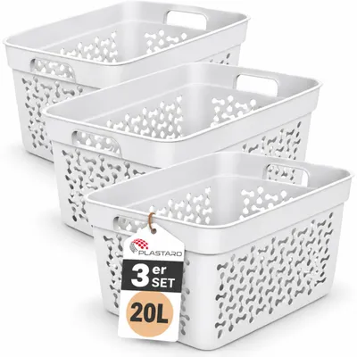 Produktbild von Plastard Wäschekorb 3er Set 20 Liter Weiß aus Kunststoff mit Griffen