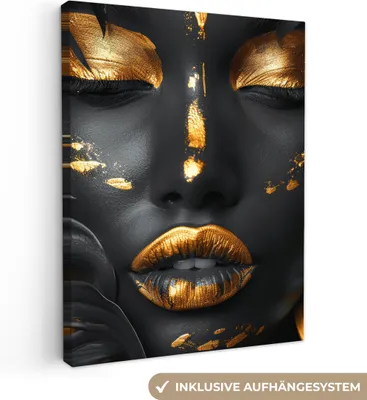 Produktbild von MuchoWow® - Leinwandbilder - Frau - Gold - Natur - Porträt - Modern, Wandbild, Wanddeko Bilder Wohnzimmer, 90x120 cm