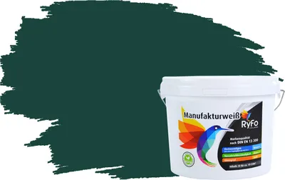 Produktbild von RyFo Colors Bunte Wandfarbe Manufakturweiß Dschungelgrün 3l  - weitere Grün Farbtöne und Größen erhältlich, Deckkraft Klasse 1, Nassabrieb Klasse 1