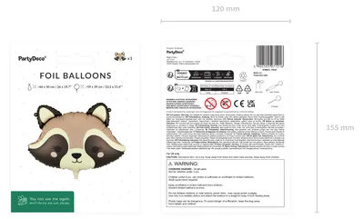 Immagine prodotto di Palloncino in foil Raccoon 59x39 cm per aria o elio Marrone Beige Crema