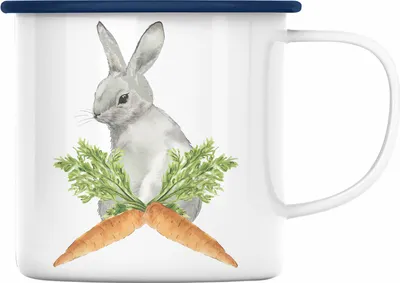 Produktbild von Trendation - Emaille Tasse Ostern Ostergeschenke Kinder Jugendliche Geschenke Lustige Grafik Osterhase Osterei Karrotte (Blau)