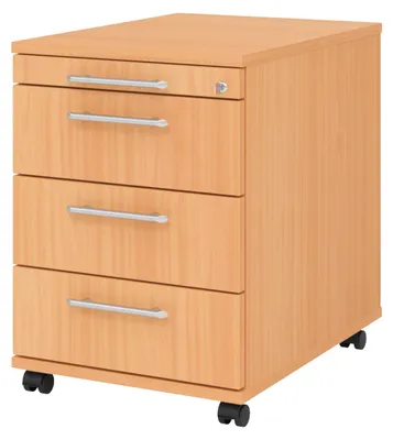 Produktbild von bümö office Rollcontainer - 3 Materialschubladen - Griff: Relinggriff (Kunststoff), Nachbildung: Buche