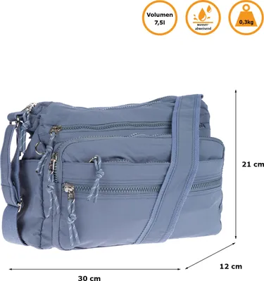 Produktbild von Große Damen Tasche Schultertasche Umhängetasche Henkeltasche Nylon Optik Bag Hellblau