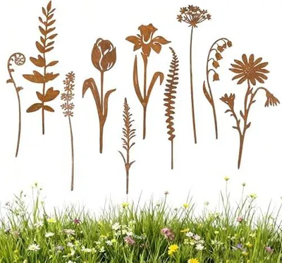 Produktbild von Gartenstecker Rost Blumen Gartendeko für Draußen,10er Metall Blumenstecker Rostdeko Roststecker Garten Pflanzenstecker Metallstecker Rost Deko für Rasen Hof Balkon Blumentopf