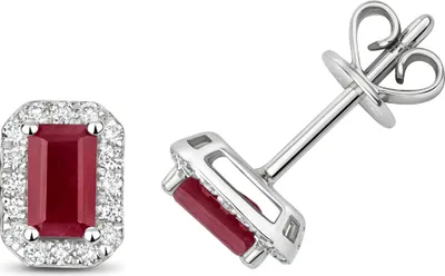 Produktbild von 9 Karat (375) Weißgold Damen - Diamant Paar Ohrstecker Brillant-Schliff 0.17 Karat HI - I1 mit Rubin - 8mm*6mm; TRS3284