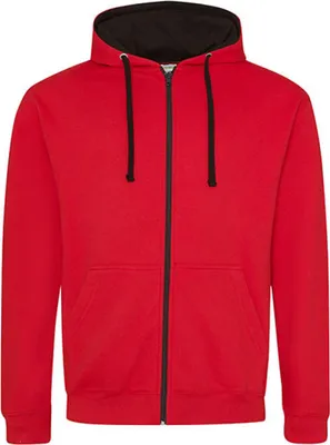 Produktbild von Just Hoods JH053 | Varsity Zoodie Kapuzenpulli mit Reisverschluss - Farbe: Fire Red/Jet Black - Größe: XL