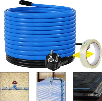 Immagine prodotto di Cavo riscaldante Ikodm da 12 metri, 204W, con termostato, grado di protezione IP68, per riscaldamento tubi, cavo antigelo per tubazioni dell'acqua, incluso nastro da 20 metri