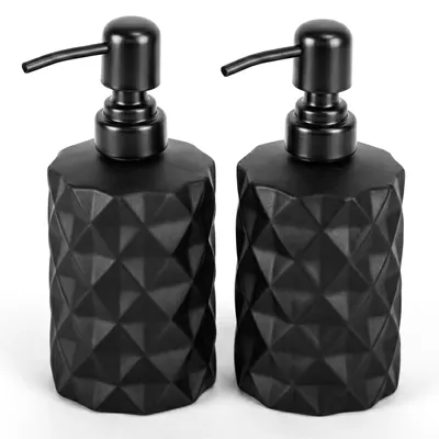 Produktbild von Relaxdays Seifenspender, 2er Set, 350 ml, Glas, nachfüllbar, Seife, Duschgel, Bad & Küche, Handseifenspender, schwarz