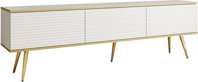 Produktbild von MIRJAN24 TV-Lowboard Oro II mit Füße, Wohnzimmer TV-Schrank mit drei Klappen, Stahlfüße in der Farbe Gold (Farbe: Weiß / Weiß + Gold)