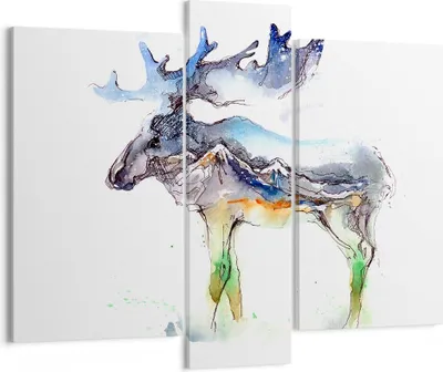 Produktbild von Bild auf Leinwand - Leinwandbild - Moose Berge Winter illustration - 95x80cm - Wand Bild - Wanddeko - Leinwanddruck - Bilder - Kunstdruck - Wanddekoration - Leinwand bilder - Wandkunst - CB95x80-3041