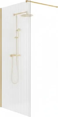 Image de Paroi de douche italienne flûtée - 120 x 195 cm - Or brossé - LINEA