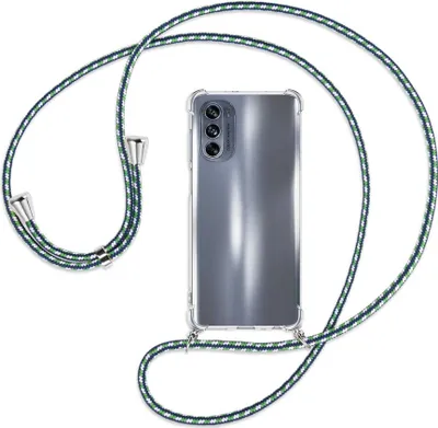 Produktbild von Handykette Backcover-Schutzhülle mit Band (Metall silberfarben) für Motorola Moto G62 5G (6.5'') - grün/blau/weiß
