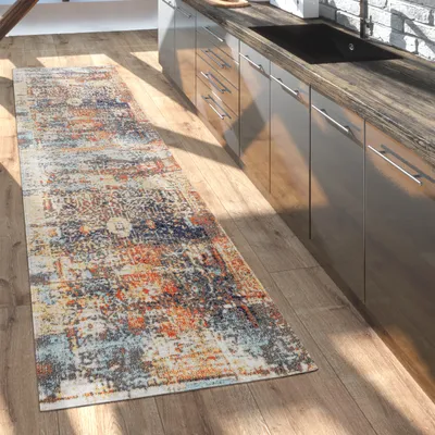 Produktbild von Outdoor Teppich Balkon Terrasse Vintage Küchenteppich Orient Muster Rauten Ethno Grösse 60x100 cm