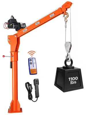 Image de VEVOR : Grue de levage avec treuil électrique 12V, capacité de charge de 499 kg, grue de levage pour atelier et entrepôt, en acier au carbone, avec bras télescopique, rotation à 360°, télécommandes sans fil et filaires