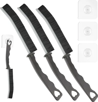 Produktbild von Hartborsten-eckenreinigungsbürste, 3 Spaltreinigungsbürste mit 3 Klebehaken, Hartborstige Fugenreinigungsbürste, Fugenbürste für Bad Küchen und Haushalt