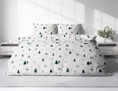 Produktbild von Winter Bettwäsche 200x200 cm Tannenbaum Schnee Weihnachten Flausch Warme Fleece