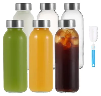 Productafbeelding van Set van 6 Herbruikbare Glazen Flessen 500ml met RVS Deksel