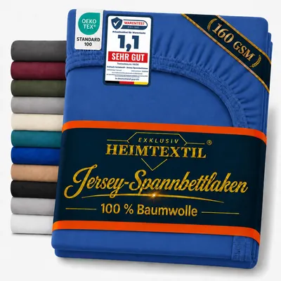 Produktbild von EXKLUSIV HEIMTEXTIL Jersey Spannbettlaken Deluxe 70 x 140 cm Royalblau 160 GSM, 100% Baumwolle   Bed-Sheet Bettlaken Spannbetttuch Topper Leinentuch