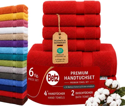 Produktbild von Betz 6er Handtuch Set Premium – 4 Handtücher 50x100 cm – 2 Duschtücher 70x140 cm - 100% Baumwolle – Frottee Handtücher für Bad, Gäste & Alltag - rot