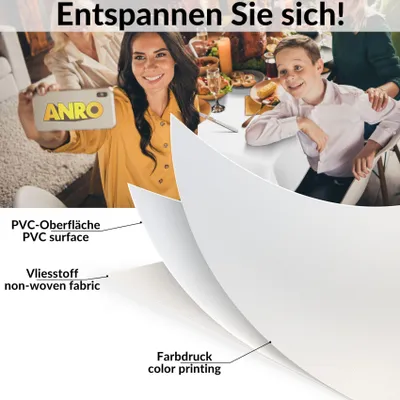 Tischdecke Textil-Optik UNI Weiß Rund 100cm Schnittkante Wachstuch abwaschbar, Ansicht 6