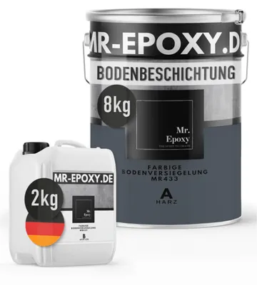 Produktbild von Mr. Epoxy Epoxidharz Bodenbeschichtung (10 kg, RAL 7011 Eisengrau) - 2K Betonfarbe für Garagen, Keller & Werkstatt Boden - Flüssigkunststoff Epoxid Grundierung und Bodenversiegelung