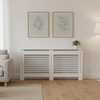 Image de WISFOR Habillage de radiateur Accessoires de climatisation et de chauffage, Habillage de chauffage horizontal pour chambre à coucher Salon, L : 152x19x92cm