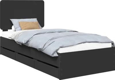 Produktbild von vidaXL Bettrahmen mit Schubladen Schwarz 100 x 200 cm Ingenieurs Holz