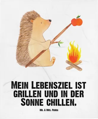 Produktbild von Mr. & Mrs. Panda Plaid Igel Grillen - Weiß - Geschenk, Spruch, Arbeitslos, Lustige Sprüche, Fleecedecke, Ziele, Babydecke, Erstlingsdecke, Schmusedecke, Schlummerdecke