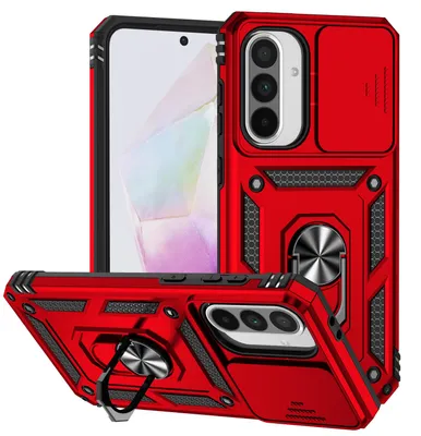 Produktbild von Galaxy A56 / A36 Hülle mit Schiebe Kamera Schutz und Ringhalter Ständer Robust Rüstung Schutzhülle für Samsung Galaxy A56 / A36 Rot