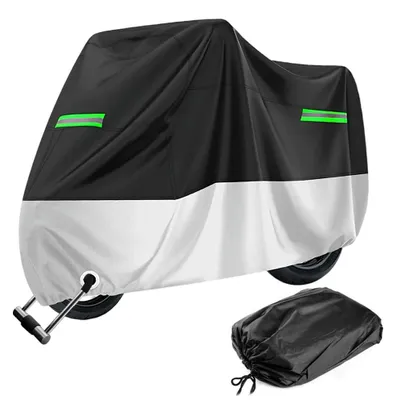 Image de Housse de moto pour l'extérieur, housse de moto imperméable, housse de garage pour moto en 210D résistante aux UV, housse de moto avec ouverture pour serrure, adaptée à la plupart des motos et scooters, 245 x 105 x 125 cm