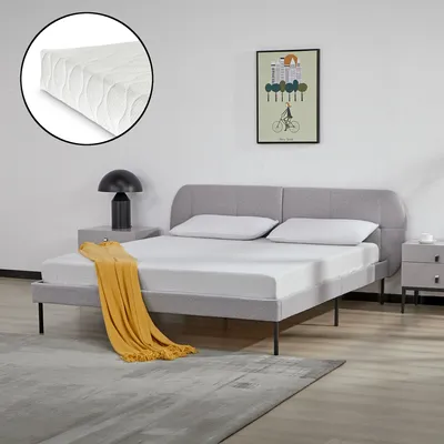 Obrázok produktu pre Čalúnená posteľ "Porvoo" s matracom z borovicového dreva 160 x 200 cm sivá